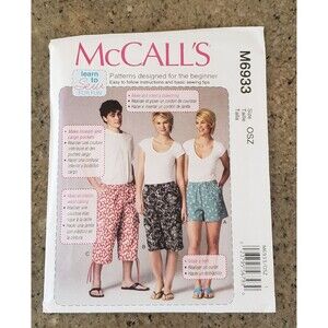 Men/Women/Teen Shorts Beginner Used Sewing Pattern McCall's M6933, Loose Fitting